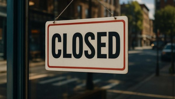 Major crypto platform shuts down: closed sign on shop window.
