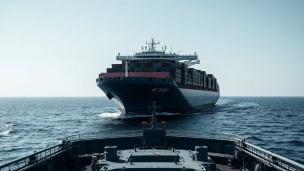 Iran seizes container ships; naval view of cargo ship at sea.