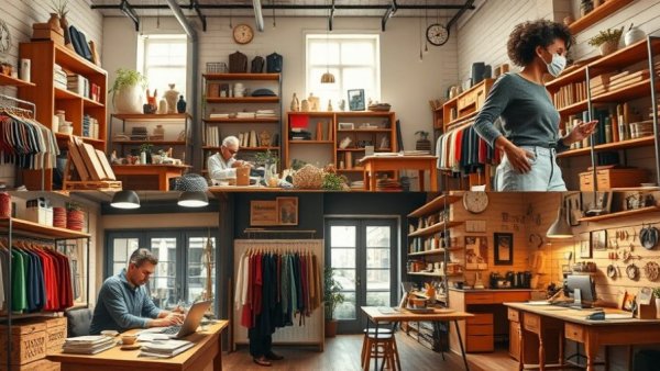 Diverse entrepreneurs in small business settings, showcasing workspace variety.