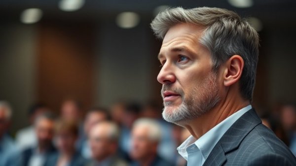 Middle-aged man speaking at event, related to American carmakers perfect storm.