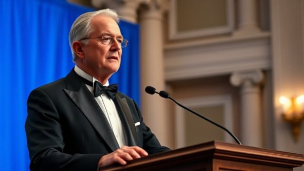 Formal corporate event with a speaker discussing security strategies.