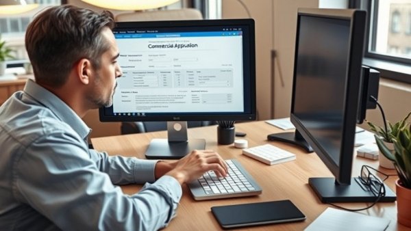 Person reviewing commercial loan application on desktop, best commercial real estate loans 2026.