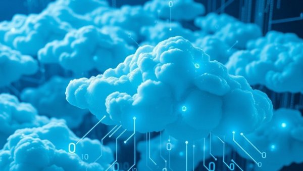 Digital illustration of Microsoft cloud growth with AI elements and glowing circuits.