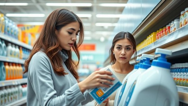 Women analyzing laundry products amid Unilever laundry price increase.
