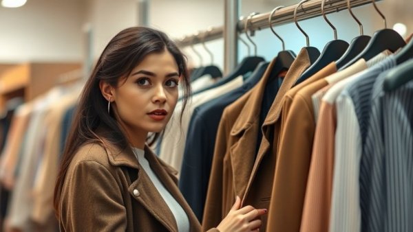 Young woman examining clothes in a store for company analysis