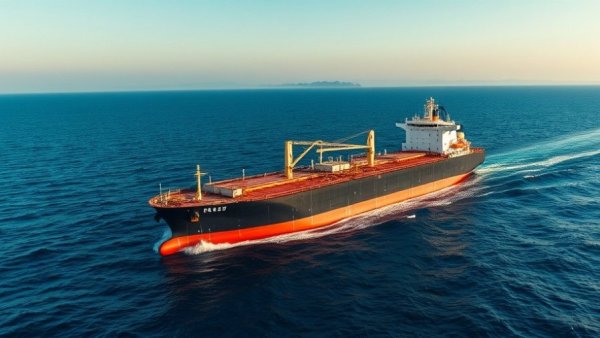 Fuel tanker in Hormuz Strait with evening lighting.