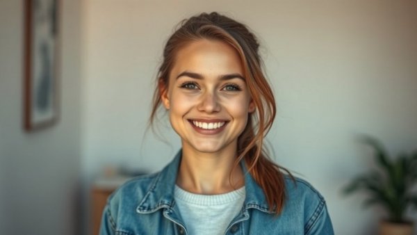 Confident young woman in a cozy room, investing ideas