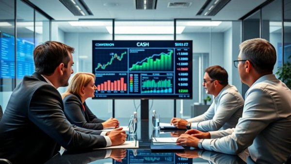 Business meeting analyzing cash conversion cycle and ABL advance rates.
