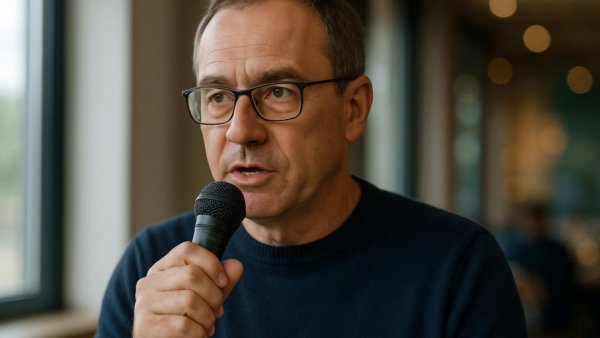 Middle-aged man speaking indoors on AI Legal Software Impact.