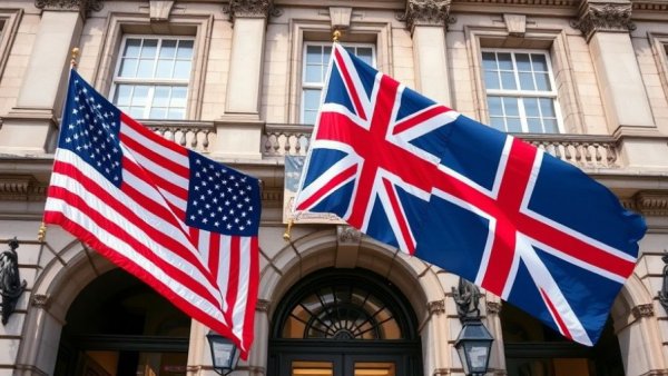 American flag and historical building facade exemplifying advanced manufacturing in America.