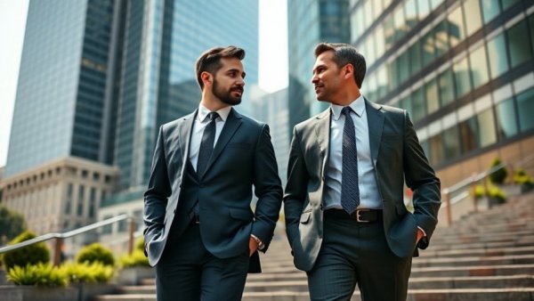 Businessmen discussing Asset-Based Lending strategies in financial district.