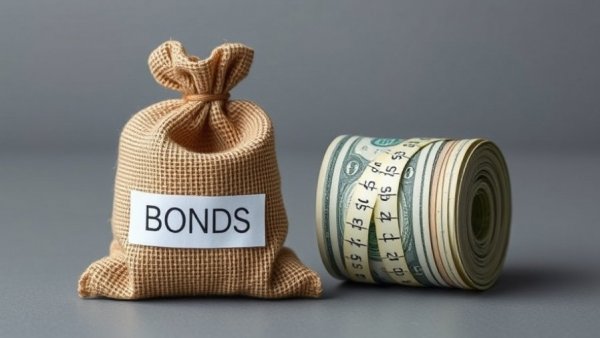 Bundle of bonds and cash with measuring tape symbolizing bond ETFs for rate uncertainty.