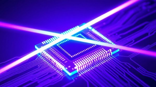 Futuristic microchip wafer with laser, symbolizing ASML stock rise.