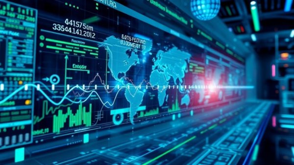 Futuristic digital interface displaying energy market analysis.
