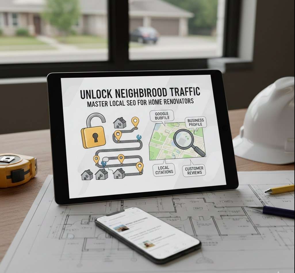 Minimalistic company logo deUnlock Neighborhood Traffic: Master Local SEO for Home Renovatorssign with a clean look.