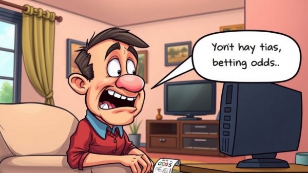 Colorful cartoon character enjoys Super Bowl halftime with humorous speech.