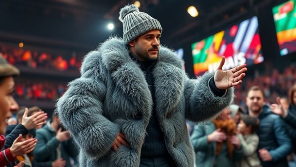 Bad Bunny Super Bowl halftime show appearance, interacting with fans.