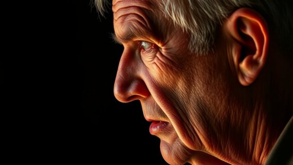 Intense expression in low light, Trump election threats context.