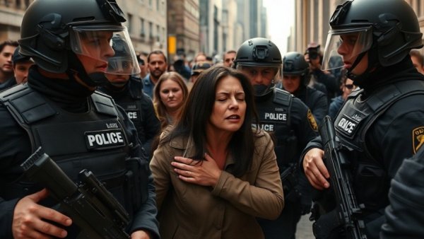 Aliya Rahman ICE assault scene, woman detained by officers.