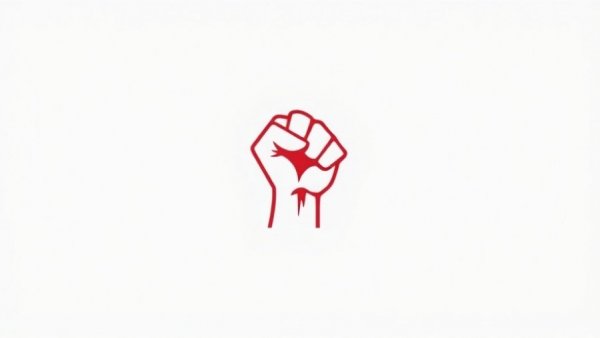 Stylized red fist icon symbolizing strength on white background.