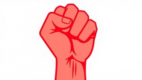 Stylized red fist symbol on white background, power and protest