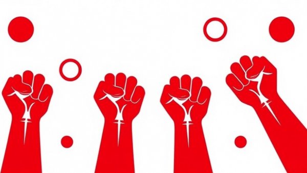 Abstract red fists and circles symbolizing AI advocacy.