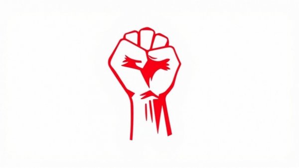 Bold red fist graphic symbolizing strength on white background.