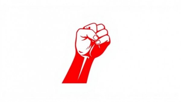 Symbolic red fist against white, representing unity and press freedom