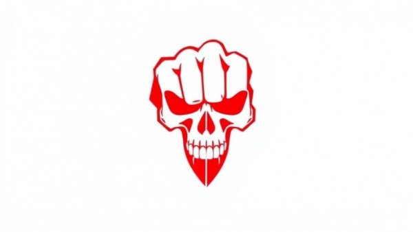 Abstract red fist resembling a skull, symbolizing intimidation.