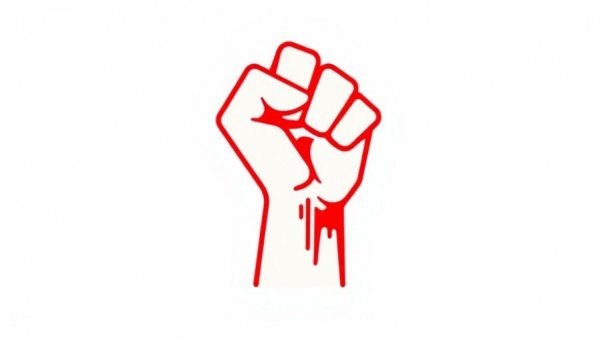 Bold red fist symbol symbolizing resistance and press freedom.