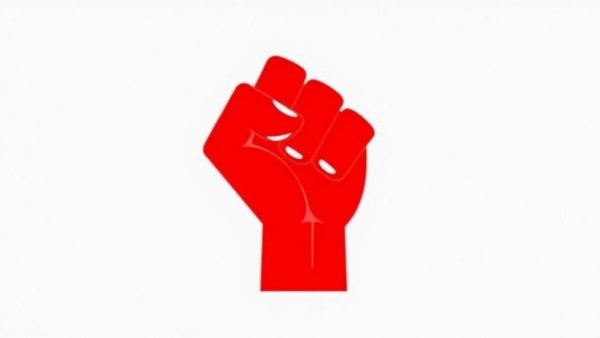 Minimalist red fist icon symbolizing strength and activism