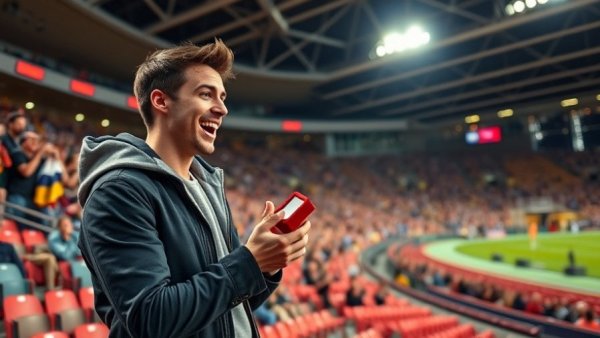 Young man proposes at sports event, highlighting gay rights news.