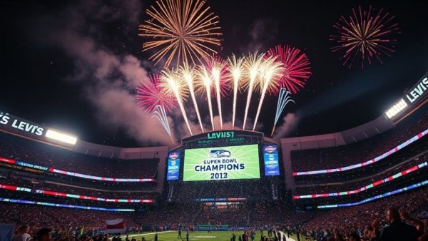Fireworks at Levi's Stadium with Seahawks champions.