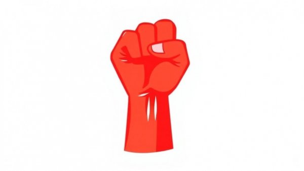 Red stylized fist symbolizing strength and power on a white backdrop.