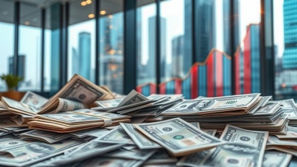 Abstract futuristic representation of DHS funding reforms with financial documents and digital graphics.