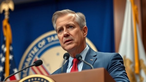 Focused man at podium discussing voter suppression laws, serious expression.