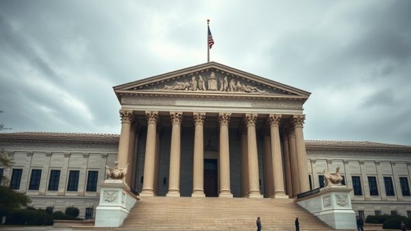 Supreme Court building and flag symbolizing transgender athletes rights.