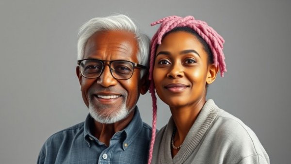 Elderly man and young woman with pink dreadlocks for trans rights news.