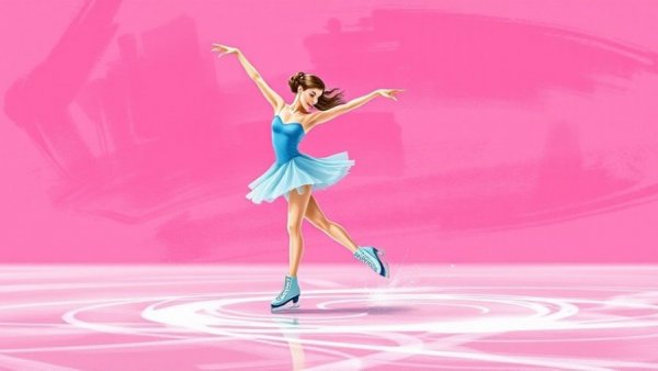 Ice skater performing on a pink background, trans rights in sports