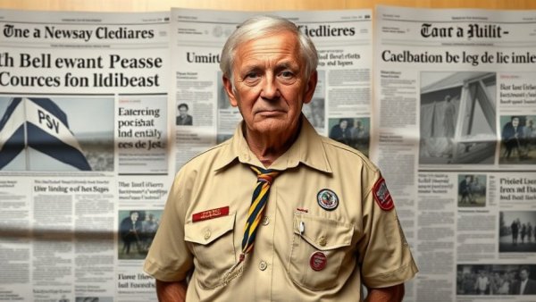 LGBTQ+ inclusion in Scouting: Man in uniform with newspaper article.