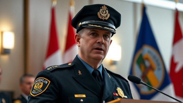 Senior police officer speaking at a podium during a conference.