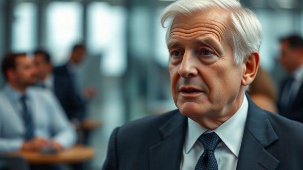 Man in a suit speaking in an office, relaxed serious expression.