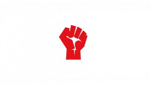 Abstract red fist symbol on a white background, minimalistic design