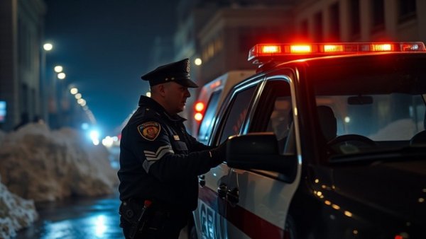 Police presence at night scene with barriers, Canada mass shooting context.