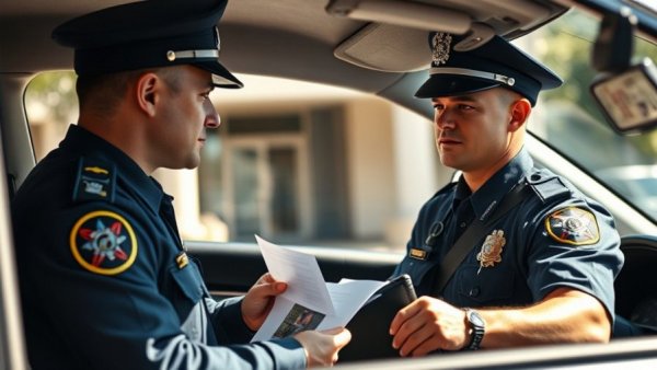 Police officer interacts with driver through car window; relevant for transgender rights news.