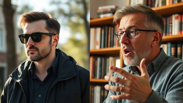 Jafar Panahi and Mehdi Mahmoudian candid portraits, contrasting environments.