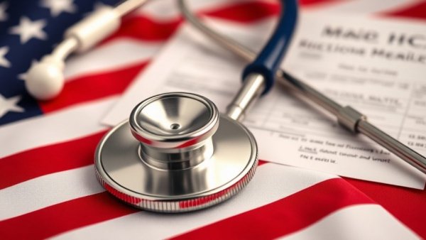 Stethoscope on American flag over medical forms, symbolizing federal healthcare funding cuts lawsuit.