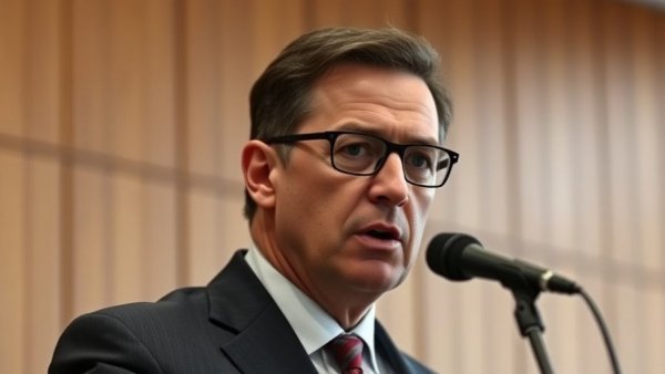 Man in a suit speaking at a microphone for LGBTQ+ news.