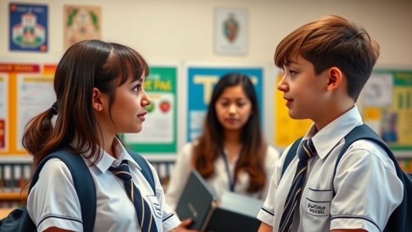 Students in school setting engage in conversation, She's the Man transmasc canon.