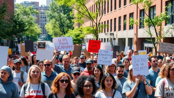 North Carolina social justice march with diverse group holding signs.